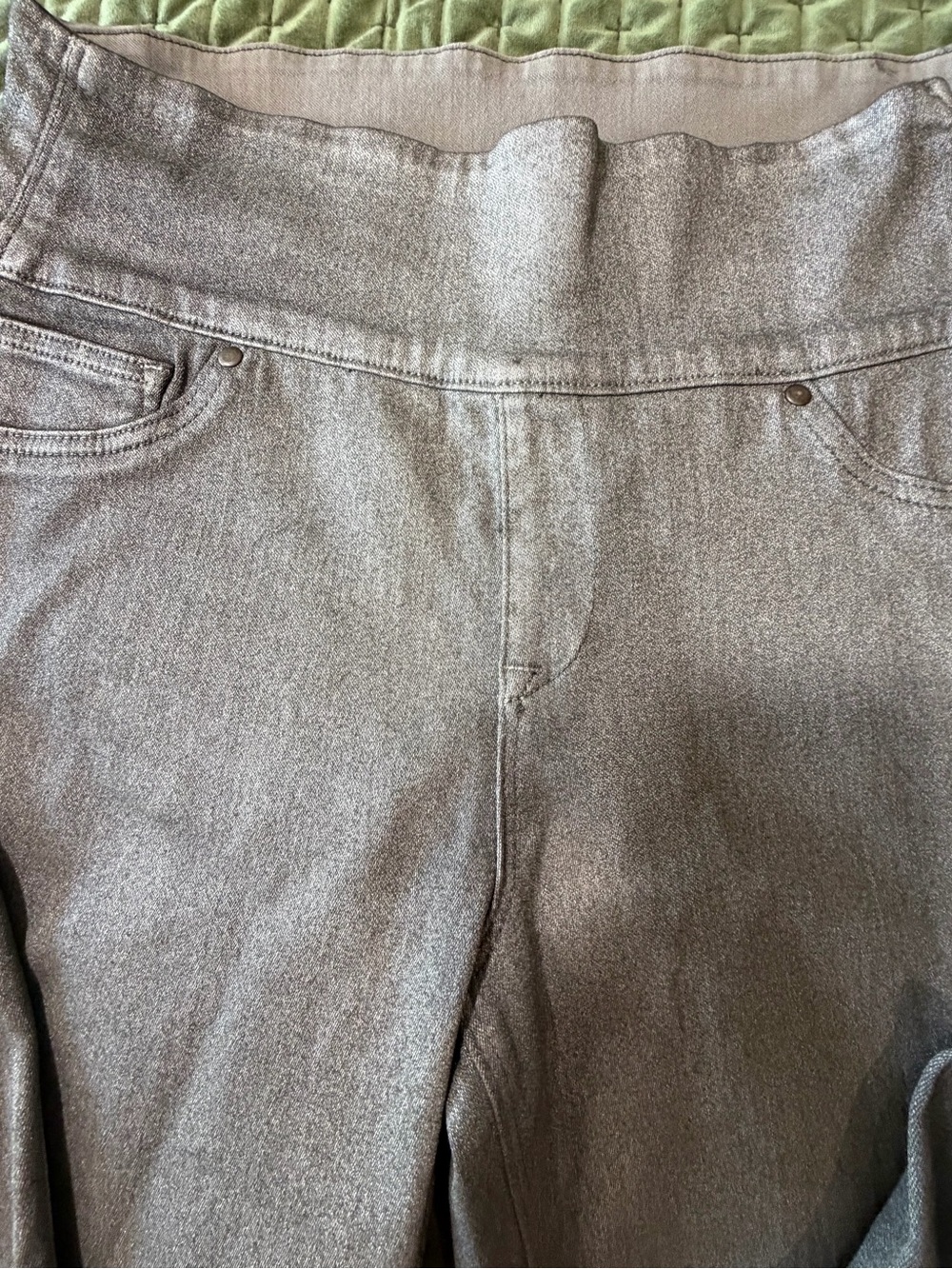 SPANX pewter shimmer gray pull‎ on jeans size XL - Picture 5 of 13